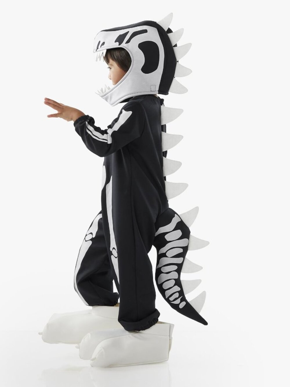 Pottery Barn Glow in the Dark Dino Skeleton Halloween Costume B&W 7-8 Years NWT - Picture 2 of 9